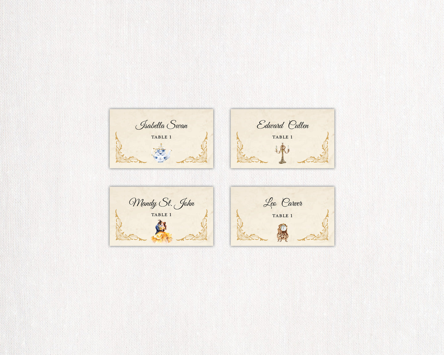 Beauty and the Beast Folded Place Cards