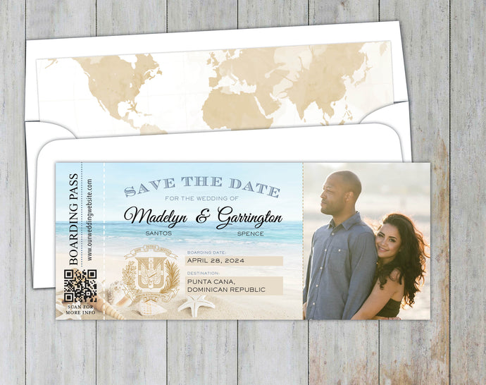 Beach Boarding Pass Save the Date