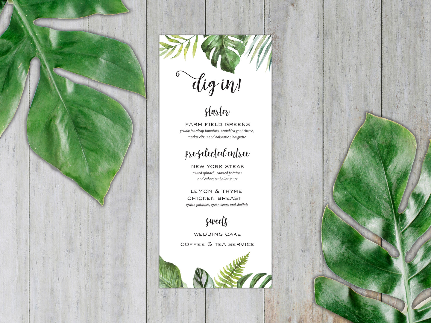 Tropical Leaves Dinner Menu